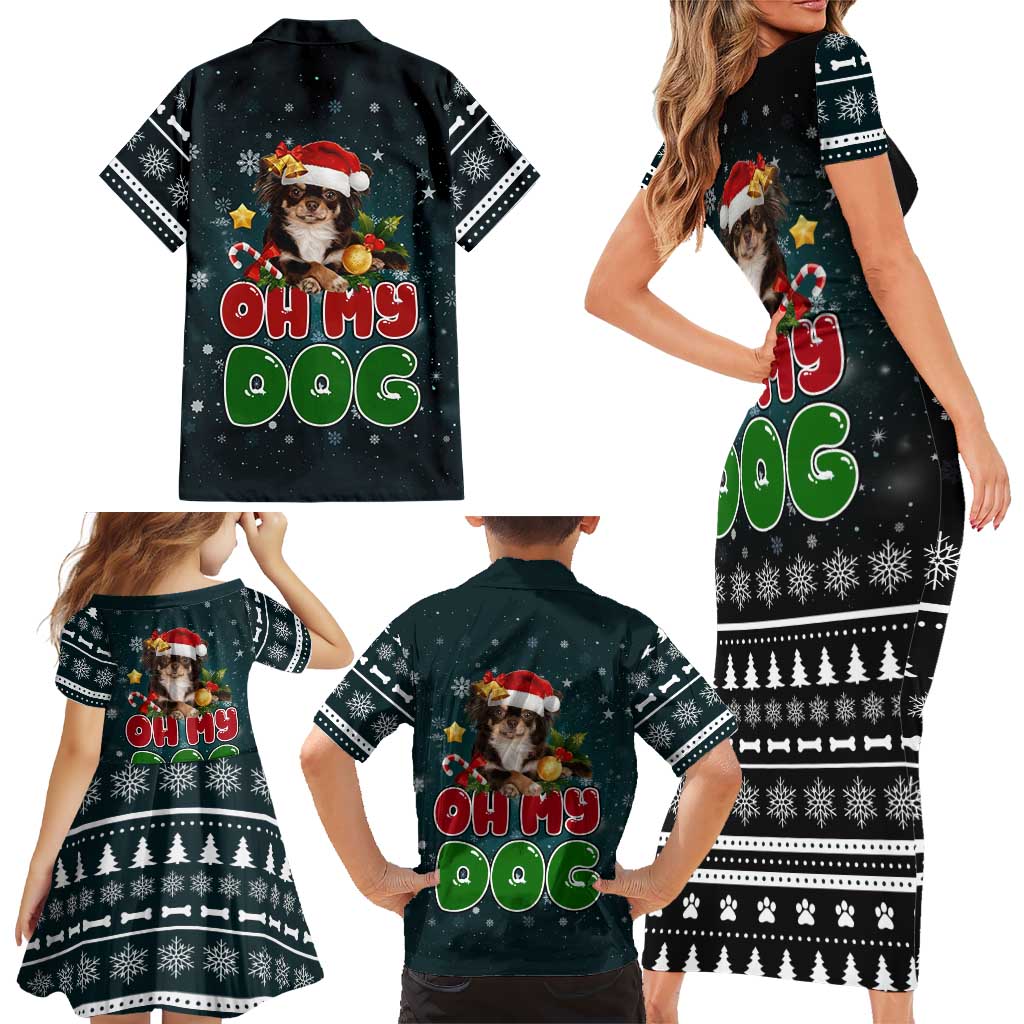 Chihuahua Oh My Dog Christmas Family Matching Short Sleeve Bodycon Dress and Hawaiian Shirt Xmas Holiday Patterns - Wonder Print Shop