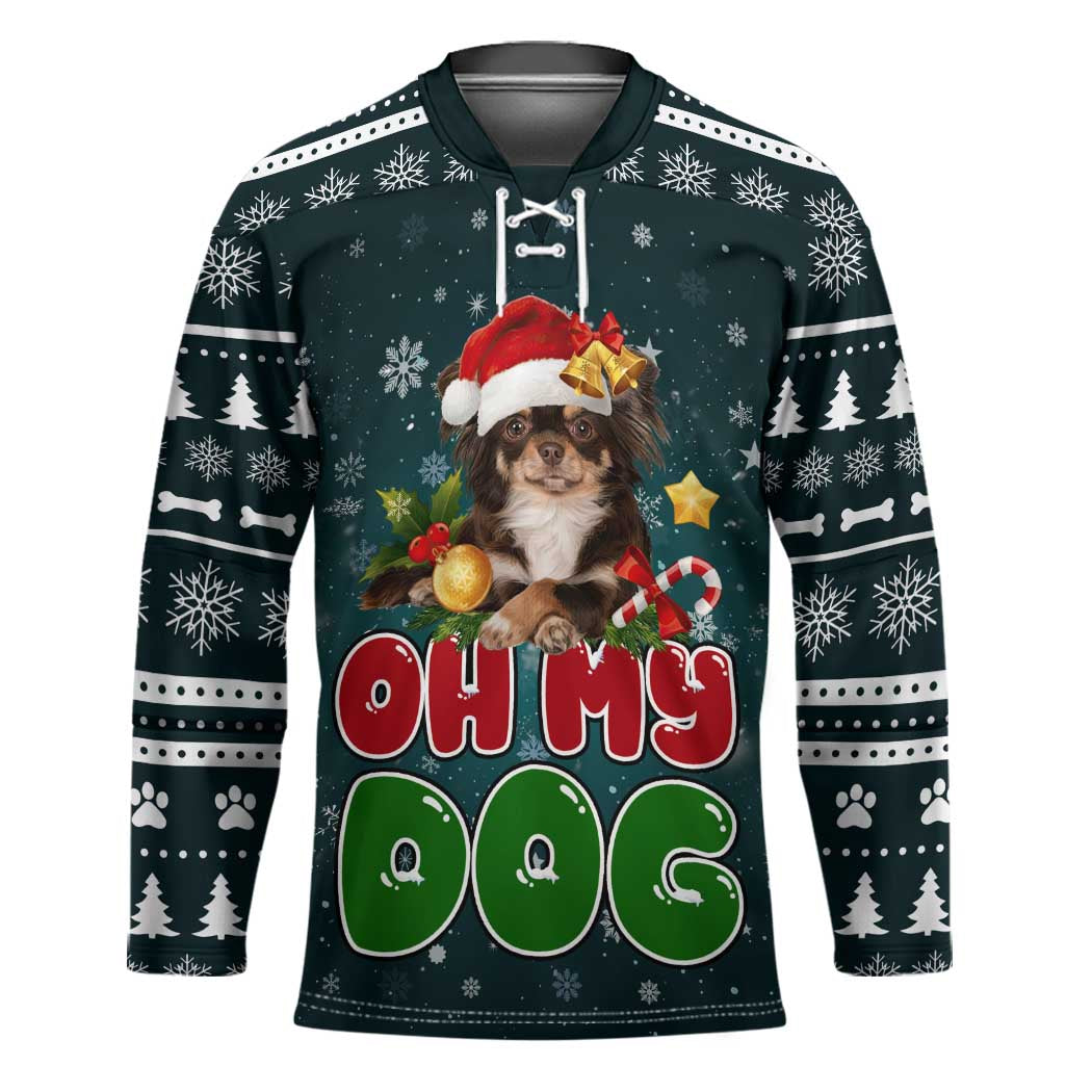 Chihuahua Oh My Dog Christmas Hockey Jersey Xmas Holiday Patterns - Wonder Print Shop