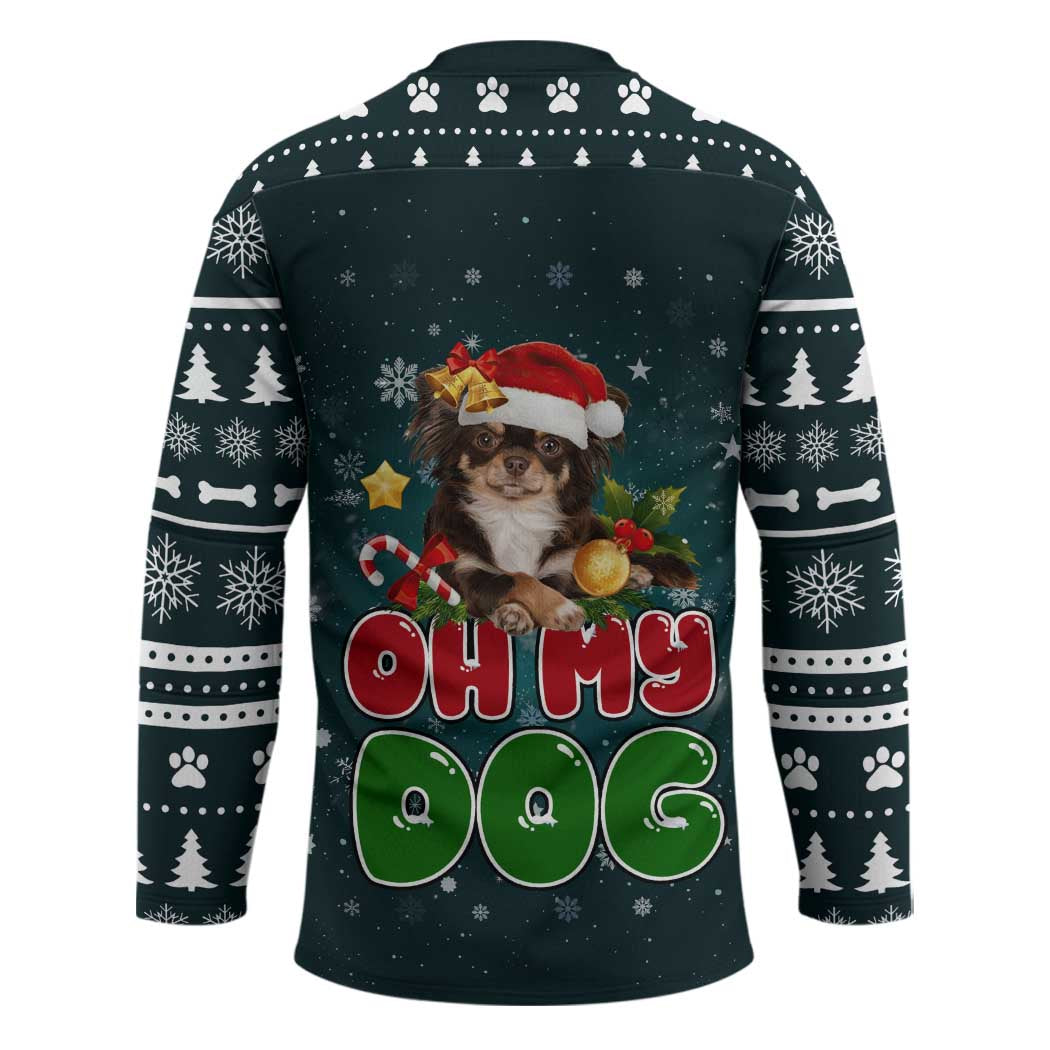 Chihuahua Oh My Dog Christmas Hockey Jersey Xmas Holiday Patterns - Wonder Print Shop