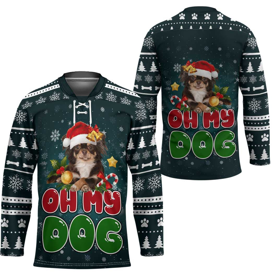 Chihuahua Oh My Dog Christmas Hockey Jersey Xmas Holiday Patterns - Wonder Print Shop