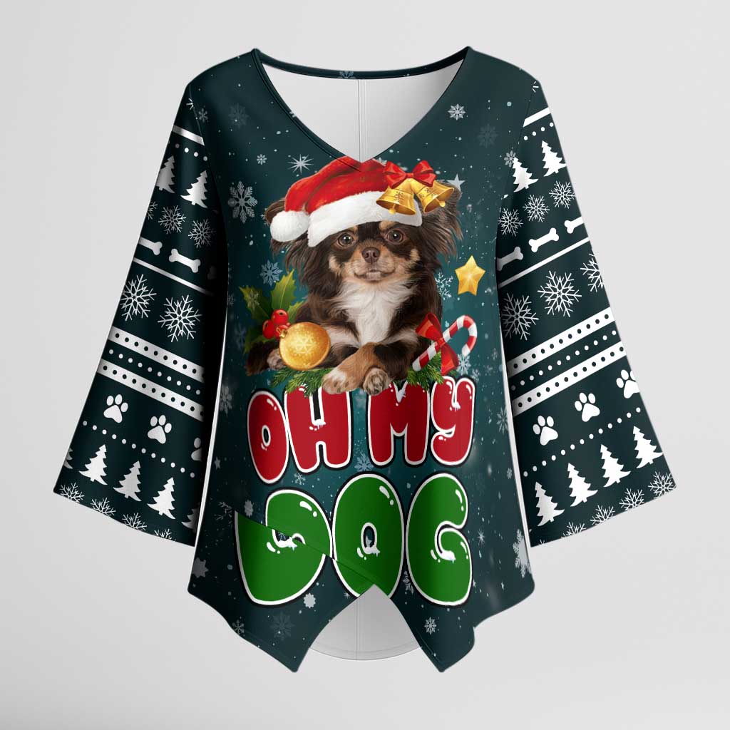 Chihuahua Oh My Dog Christmas Kimono Sleeve Blouse Xmas Holiday Patterns - Wonder Print Shop