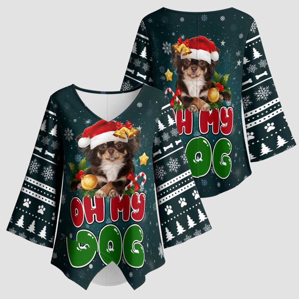 Chihuahua Oh My Dog Christmas Kimono Sleeve Blouse Xmas Holiday Patterns - Wonder Print Shop