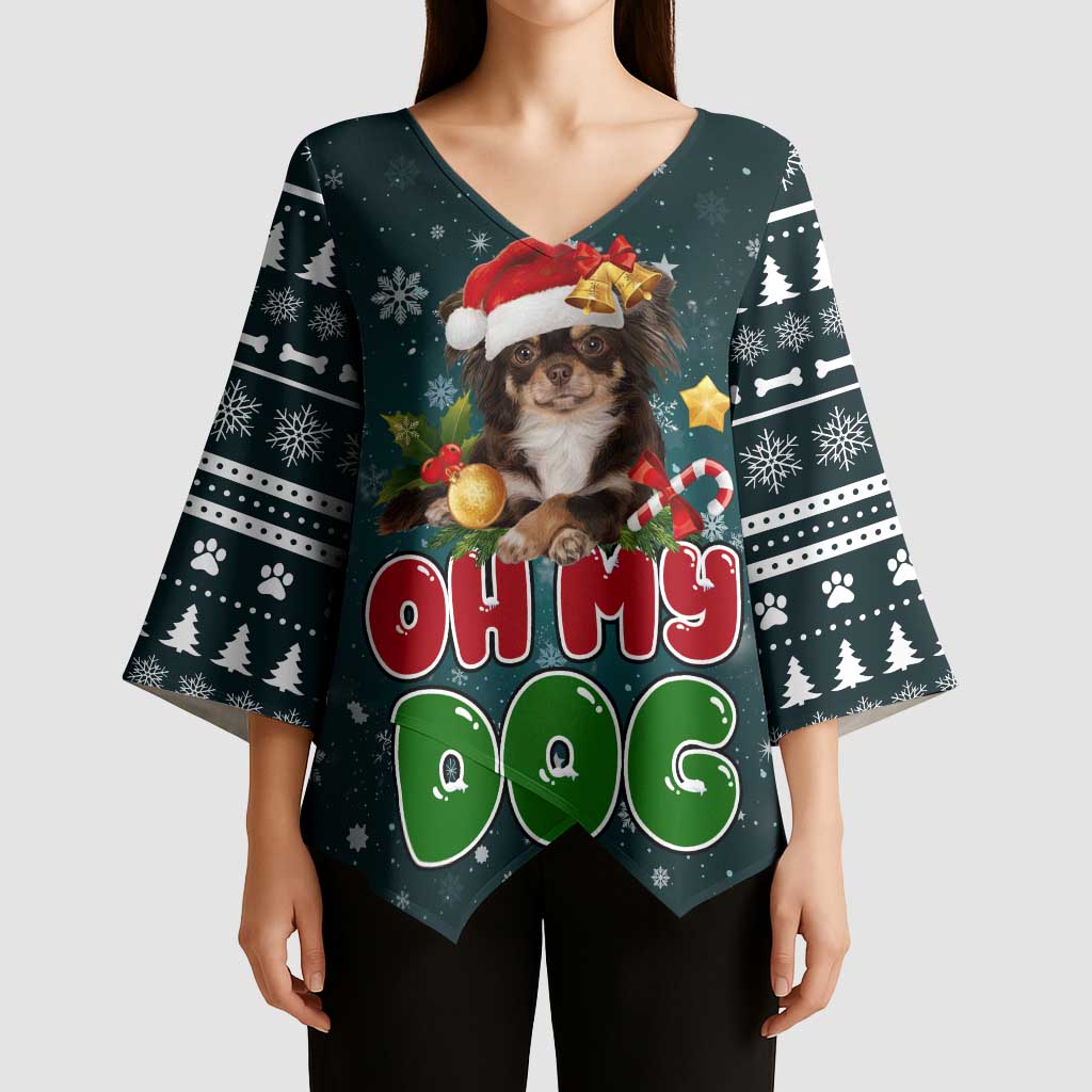 Chihuahua Oh My Dog Christmas Kimono Sleeve Blouse Xmas Holiday Patterns - Wonder Print Shop