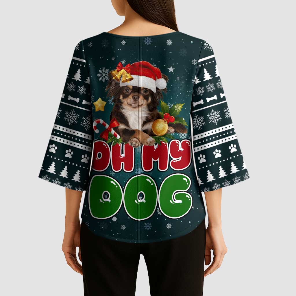Chihuahua Oh My Dog Christmas Kimono Sleeve Blouse Xmas Holiday Patterns - Wonder Print Shop