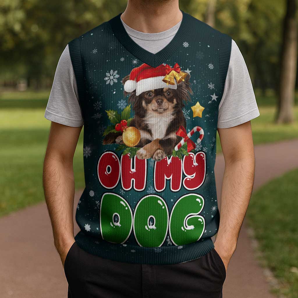 Chihuahua Oh My Dog Christmas Knitted V-Neck Vest Xmas Holiday Patterns - Wonder Print Shop