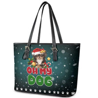 Chihuahua Oh My Dog Christmas Leather Tote Bag Xmas Holiday Patterns - Wonder Print Shop