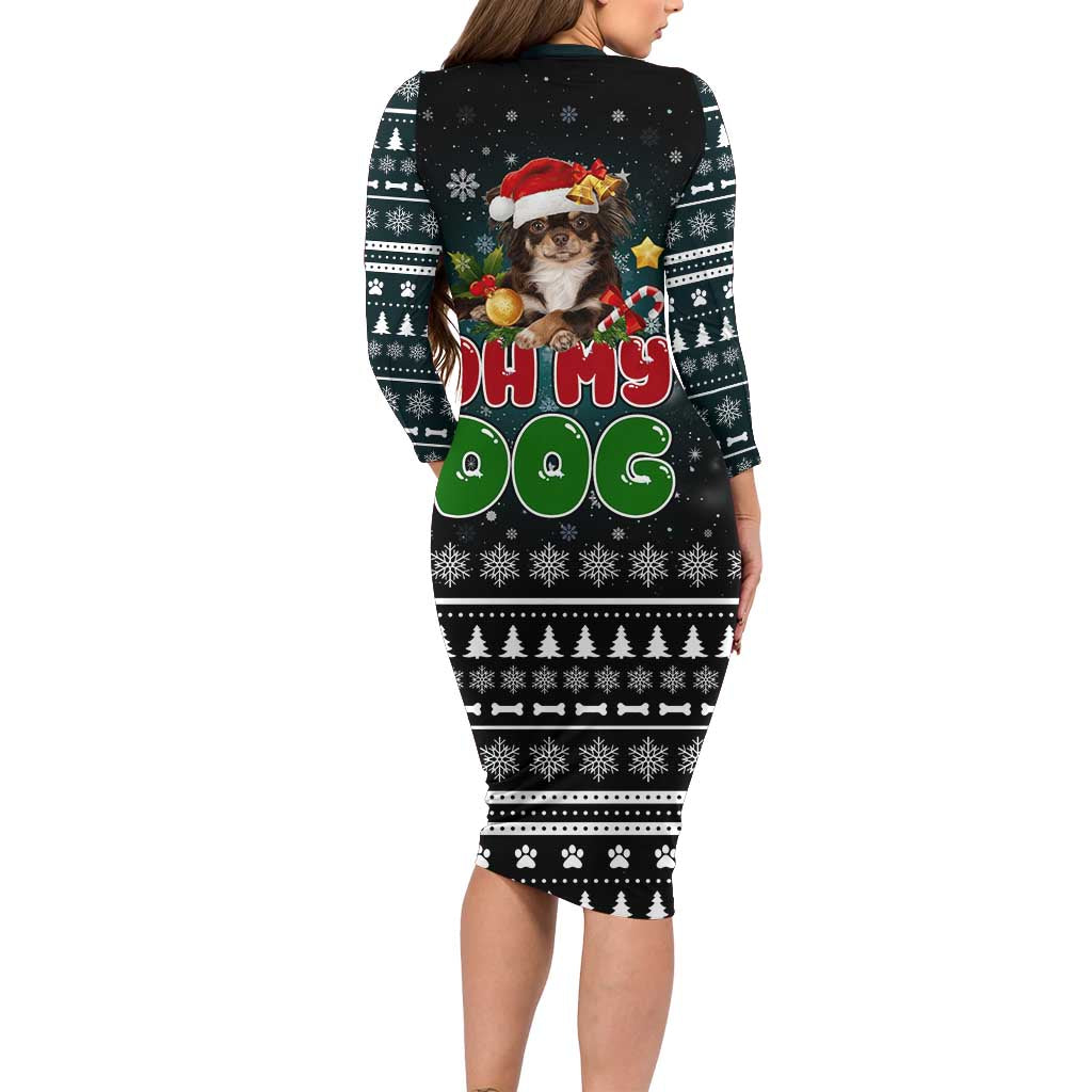 Chihuahua Oh My Dog Christmas Long Sleeve Bodycon Dress Xmas Holiday Patterns - Wonder Print Shop