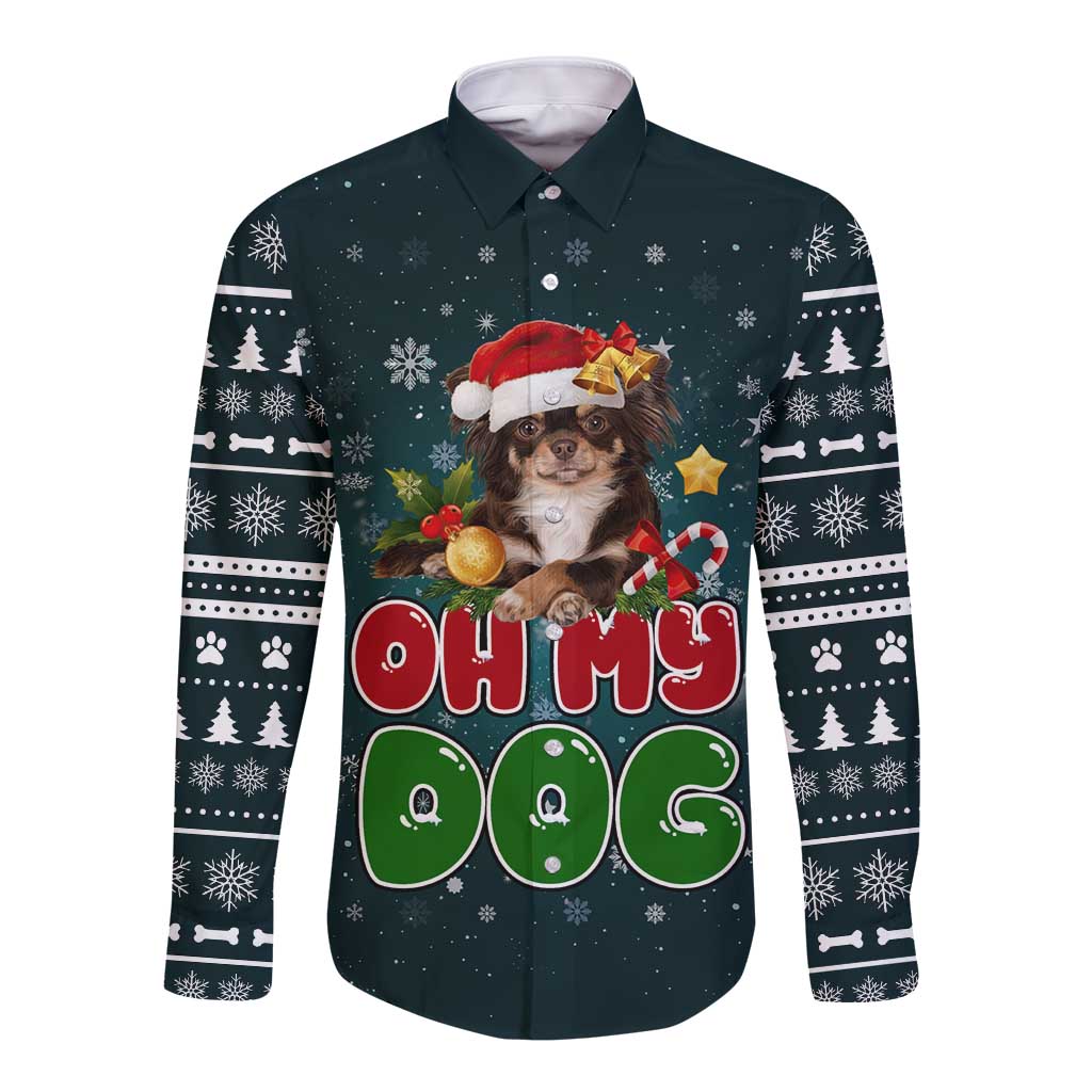 Chihuahua Oh My Dog Christmas Long Sleeve Button Shirt Xmas Holiday Patterns - Wonder Print Shop