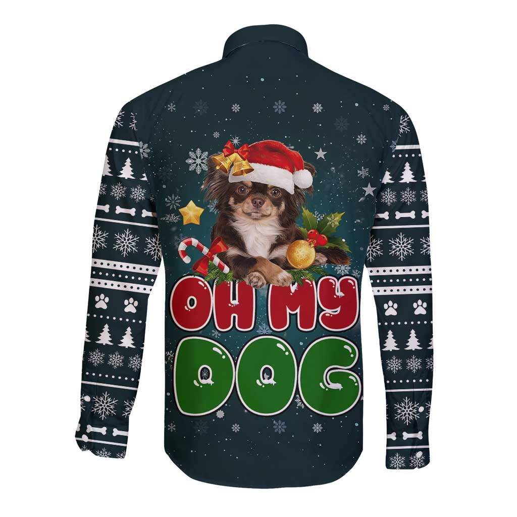 Chihuahua Oh My Dog Christmas Long Sleeve Button Shirt Xmas Holiday Patterns - Wonder Print Shop