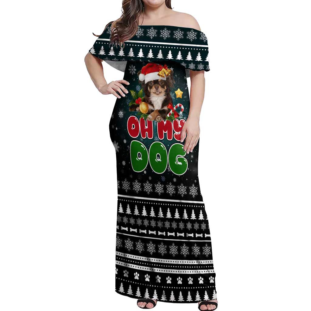 Chihuahua Oh My Dog Christmas Off Shoulder Maxi Dress Xmas Holiday Patterns - Wonder Print Shop