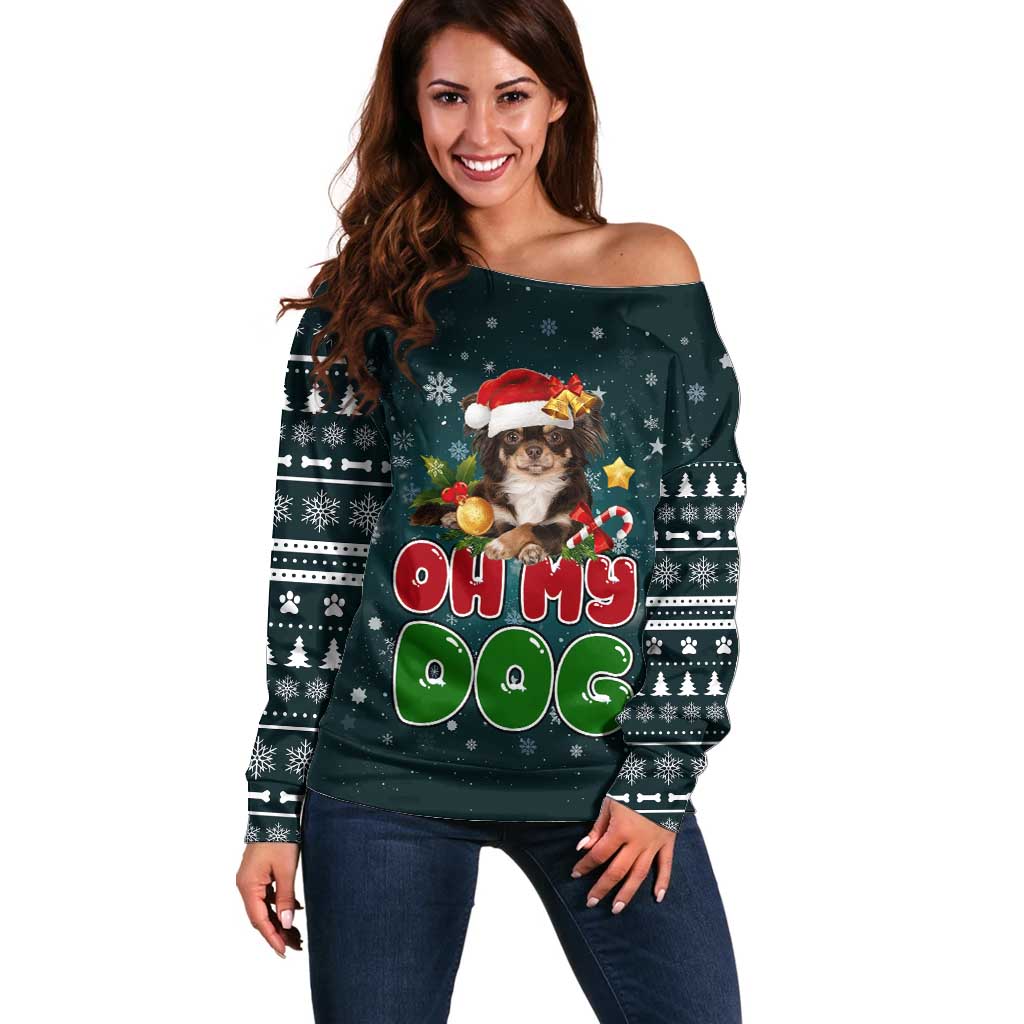 Chihuahua Oh My Dog Christmas Off Shoulder Sweater Xmas Holiday Patterns - Wonder Print Shop