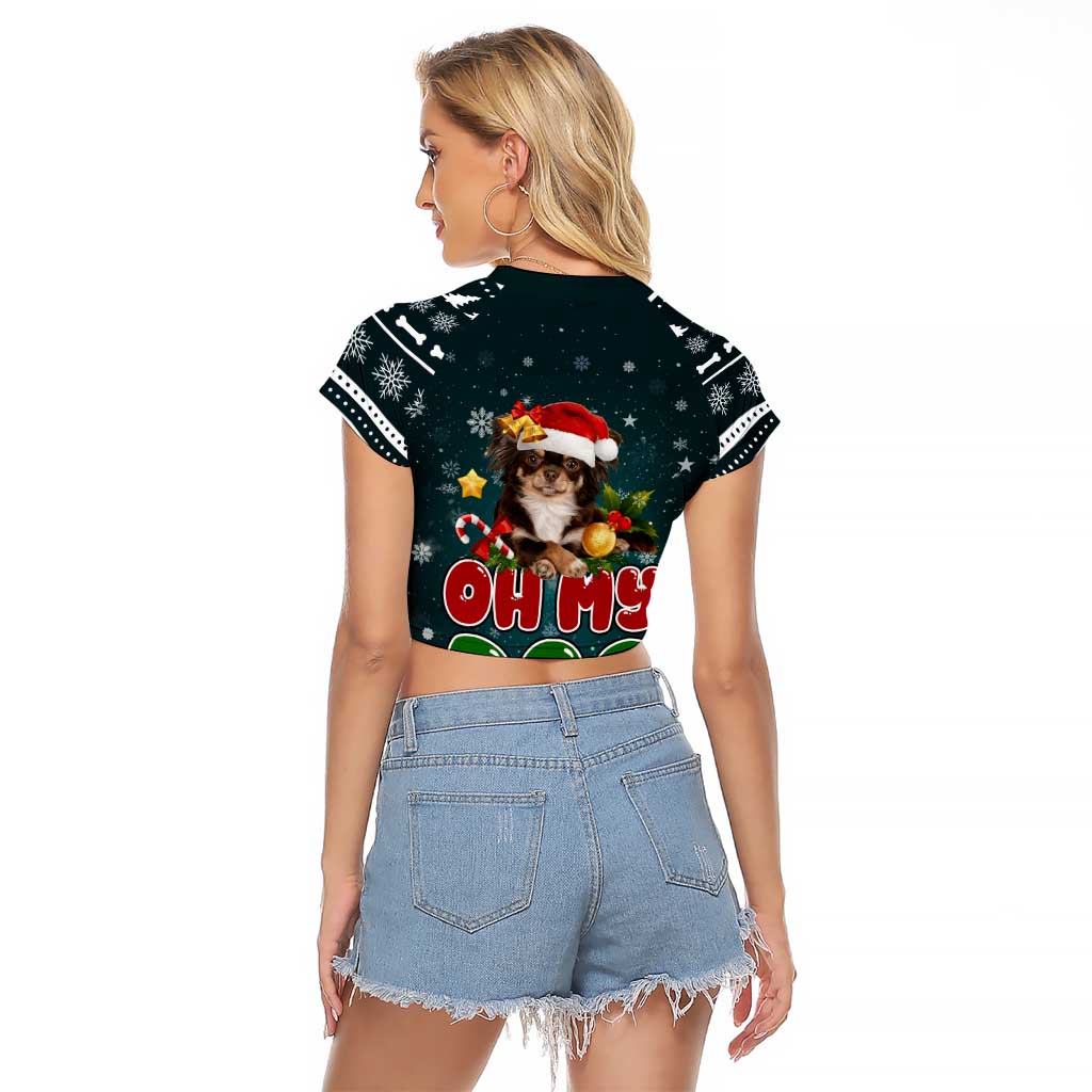 Chihuahua Oh My Dog Christmas Raglan Cropped T Shirt Xmas Holiday Patterns - Wonder Print Shop