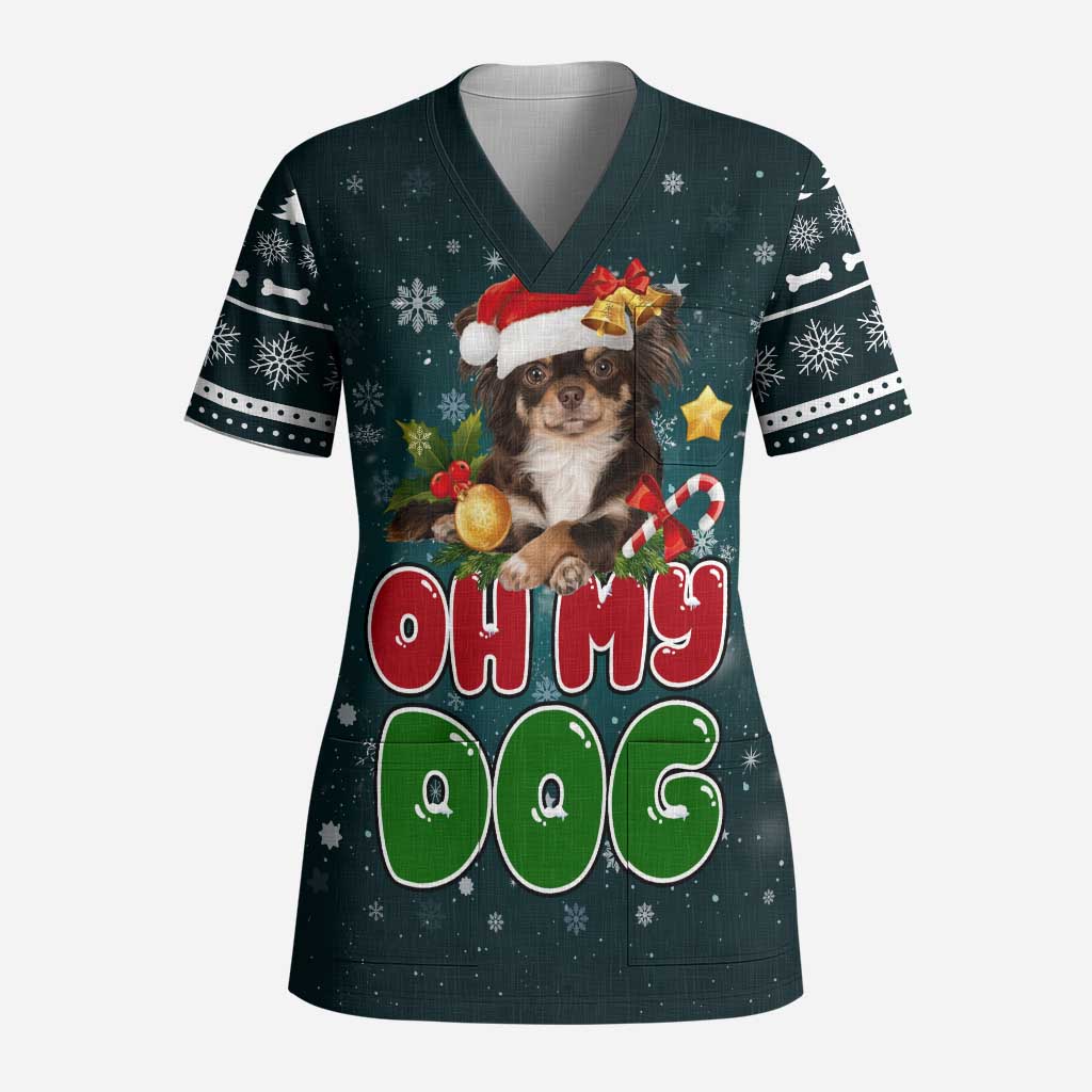 Chihuahua Oh My Dog Christmas Scrub Top Xmas Holiday Patterns - Wonder Print Shop