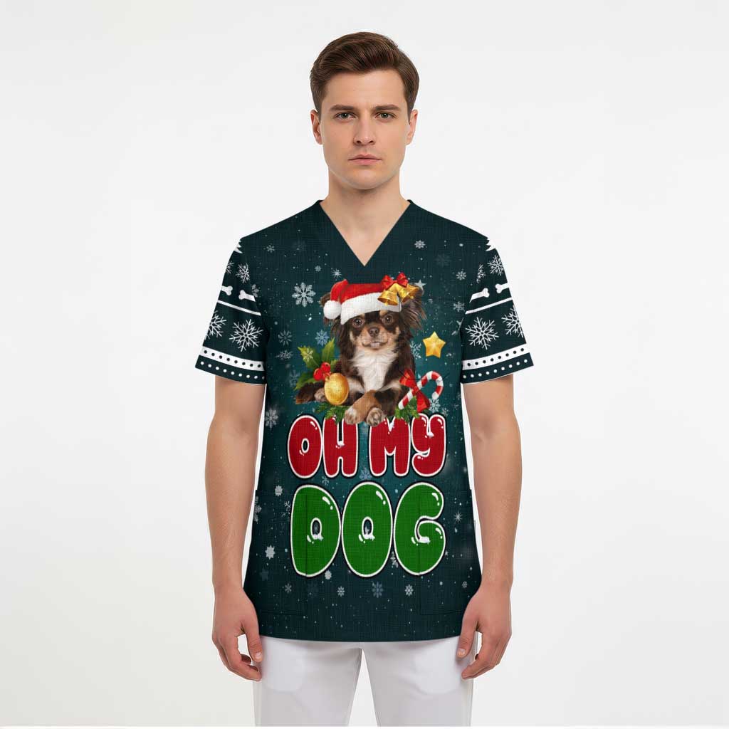 Chihuahua Oh My Dog Christmas Scrub Top Xmas Holiday Patterns - Wonder Print Shop
