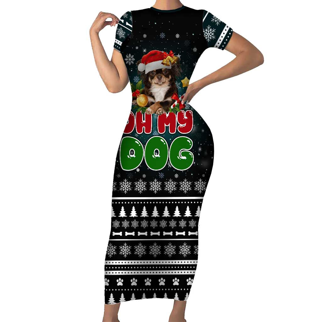 Chihuahua Oh My Dog Christmas Short Sleeve Bodycon Dress Xmas Holiday Patterns - Wonder Print Shop