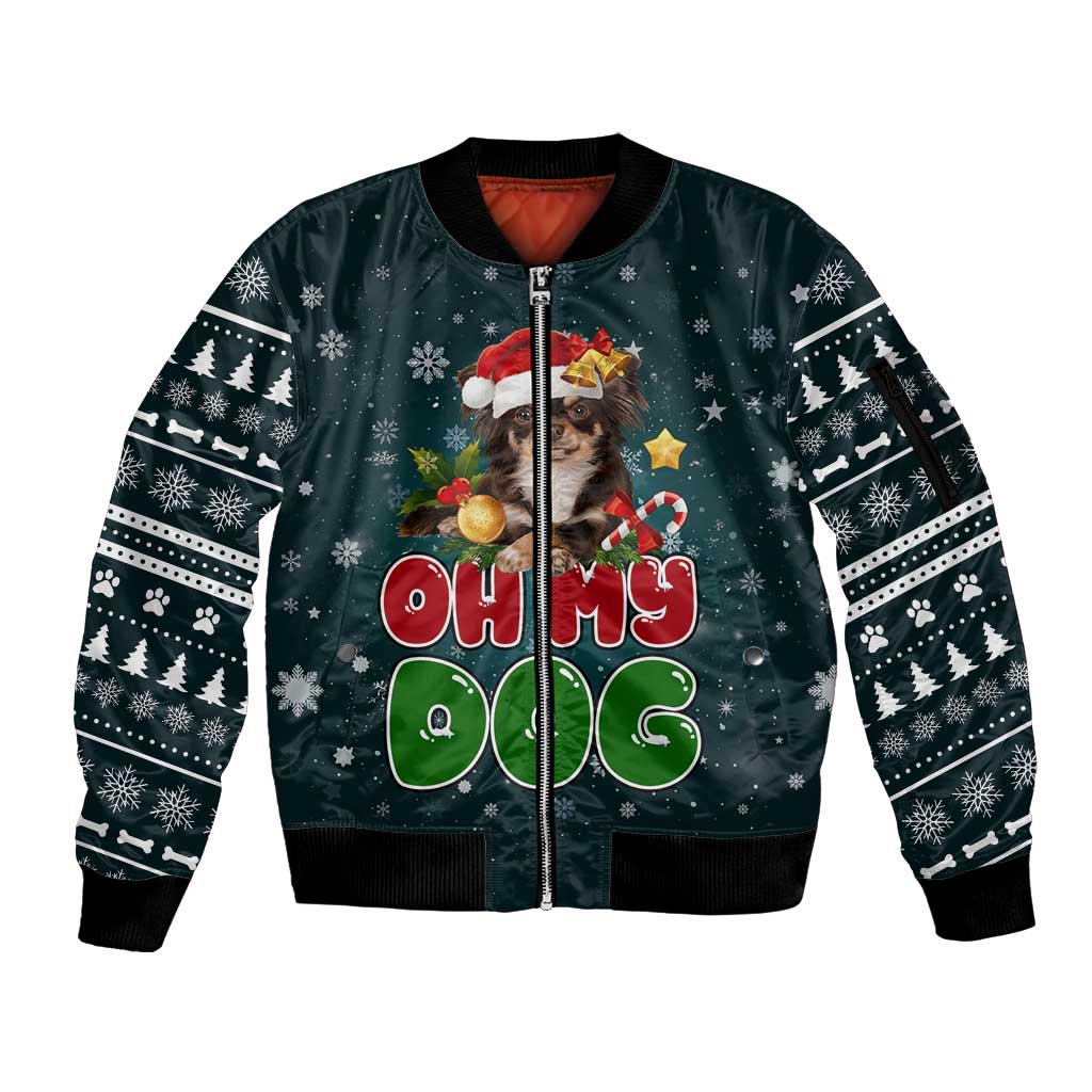 Chihuahua Oh My Dog Christmas Sleeve Zip Bomber Jacket Xmas Holiday Patterns - Wonder Print Shop