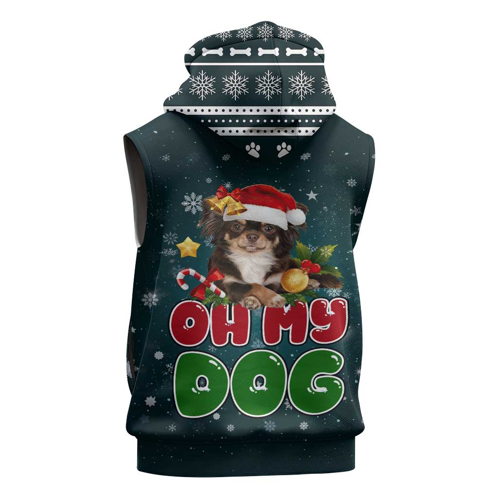 Chihuahua Oh My Dog Christmas Sleeveless Zip Hoodie Xmas Holiday Patterns - Wonder Print Shop