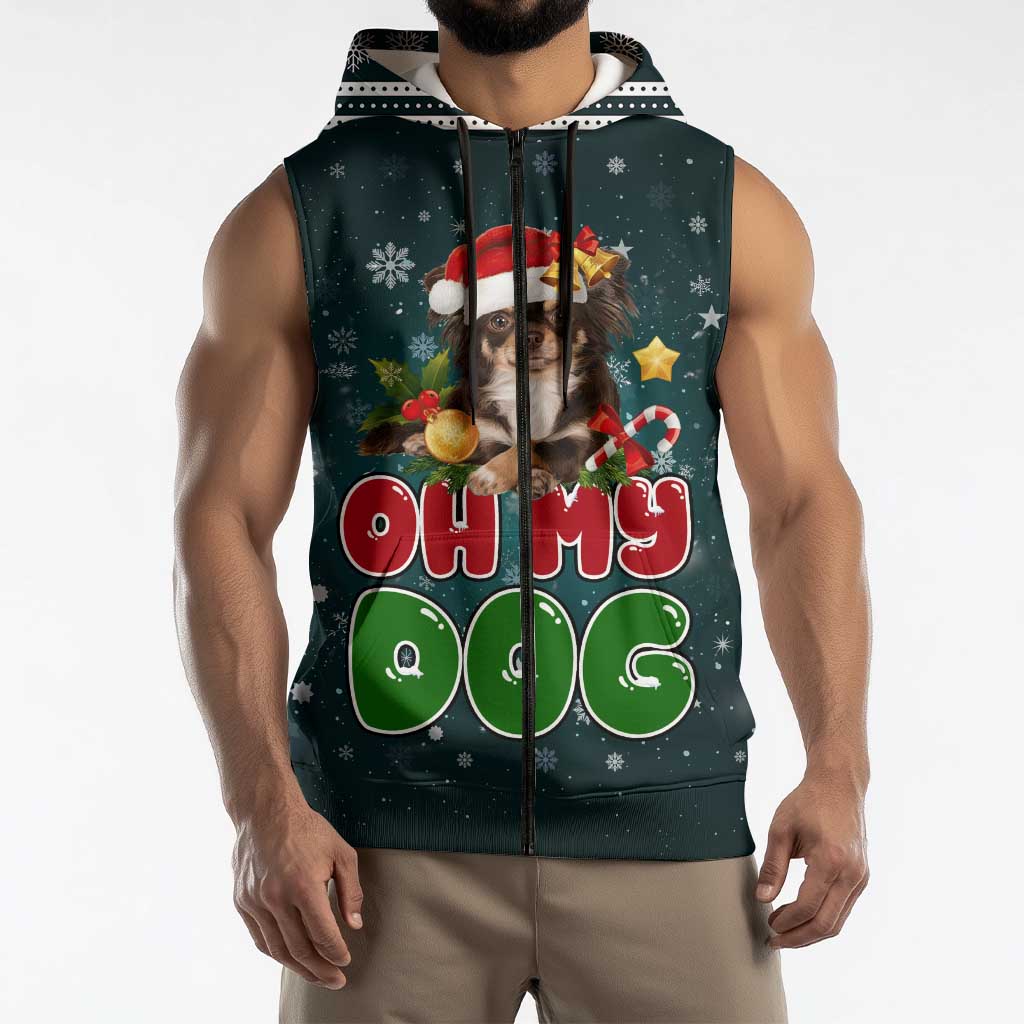 Chihuahua Oh My Dog Christmas Sleeveless Zip Hoodie Xmas Holiday Patterns - Wonder Print Shop