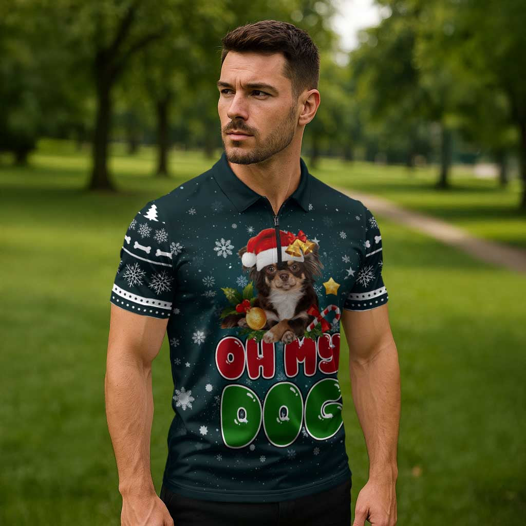 Chihuahua Oh My Dog Christmas Zipper Polo Shirt Xmas Holiday Patterns - Wonder Print Shop