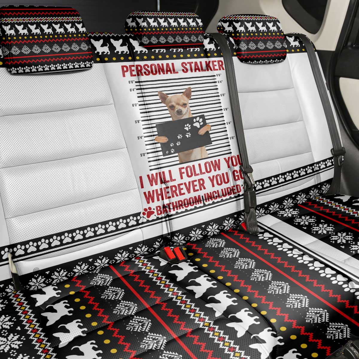 Chihuahua Personal Stalker Christmas Back Car Seat Cover Xmas Holiday Patterns - Wonder Print Shop