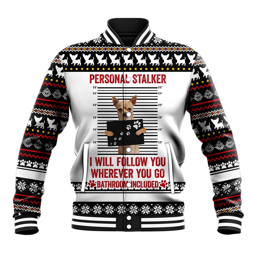 Chihuahua Personal Stalker Christmas Baseball Jacket Xmas Holiday Patterns - Wonder Print Shop