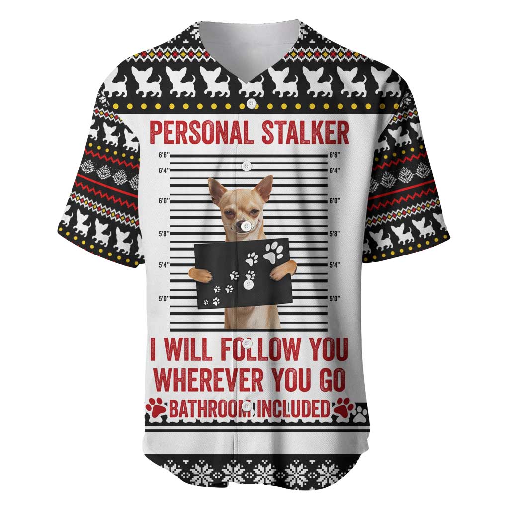 Chihuahua Personal Stalker Christmas Baseball Jersey Xmas Holiday Patterns - Wonder Print Shop