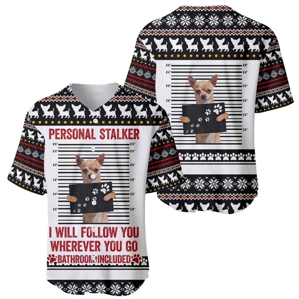 Chihuahua Personal Stalker Christmas Baseball Jersey Xmas Holiday Patterns - Wonder Print Shop