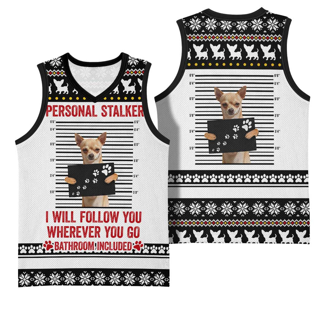 Chihuahua Personal Stalker Christmas Basketball Jersey Xmas Holiday Patterns - Wonder Print Shop