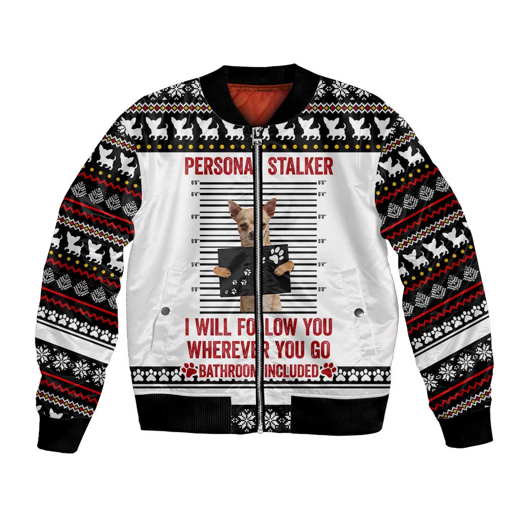 Chihuahua Personal Stalker Christmas Bomber Jacket Xmas Holiday Patterns - Wonder Print Shop