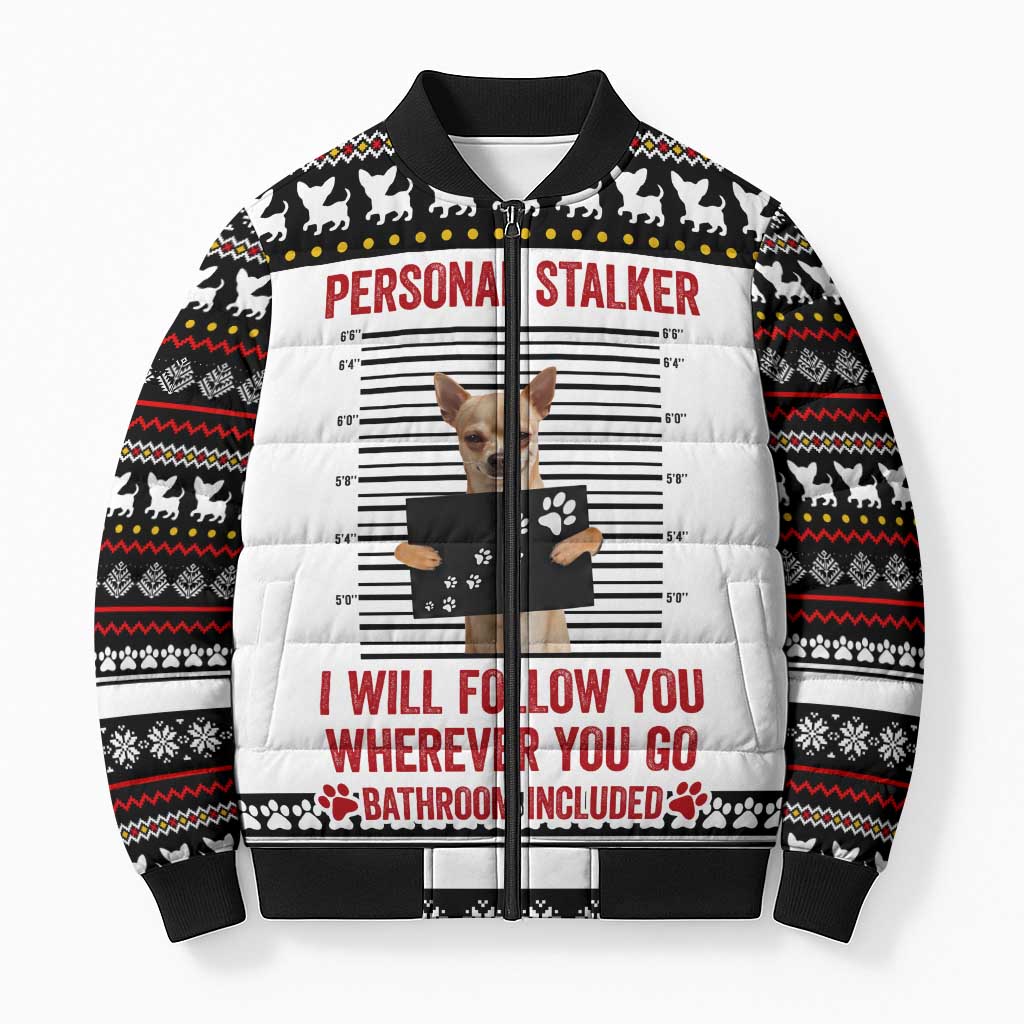 Chihuahua Personal Stalker Christmas Bomber Puffer Jacket Xmas Holiday Patterns - Wonder Print Shop