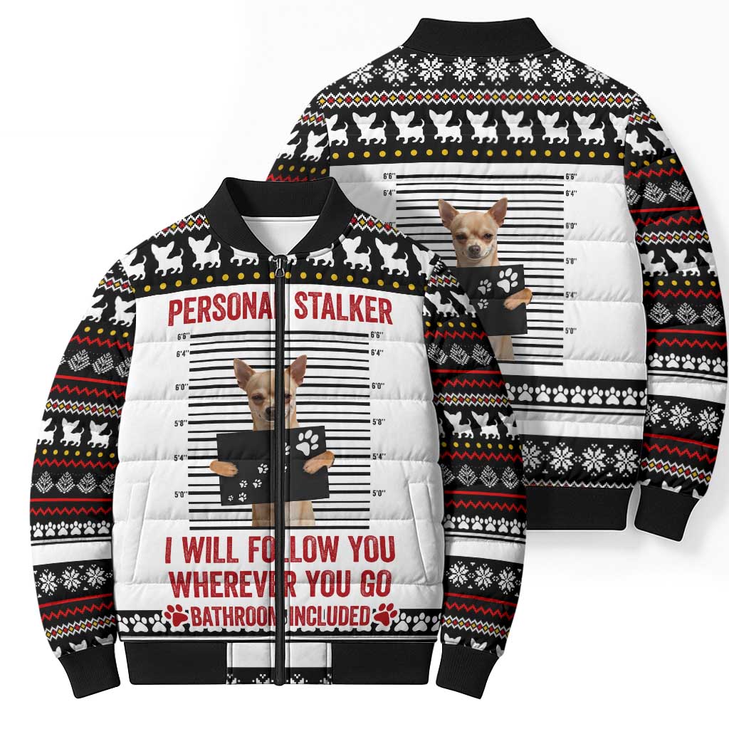 Chihuahua Personal Stalker Christmas Bomber Puffer Jacket Xmas Holiday Patterns - Wonder Print Shop