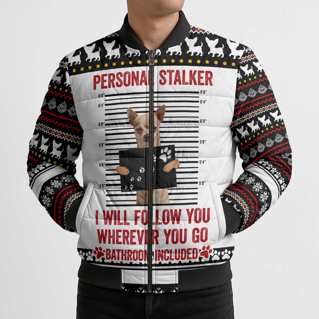 Chihuahua Personal Stalker Christmas Bomber Puffer Jacket Xmas Holiday Patterns - Wonder Print Shop