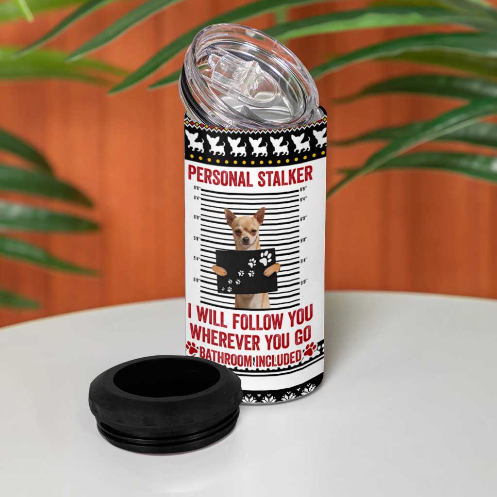 Chihuahua Personal Stalker Christmas 4 in 1 Can Cooler Tumbler Xmas Holiday Patterns - Wonder Print Shop