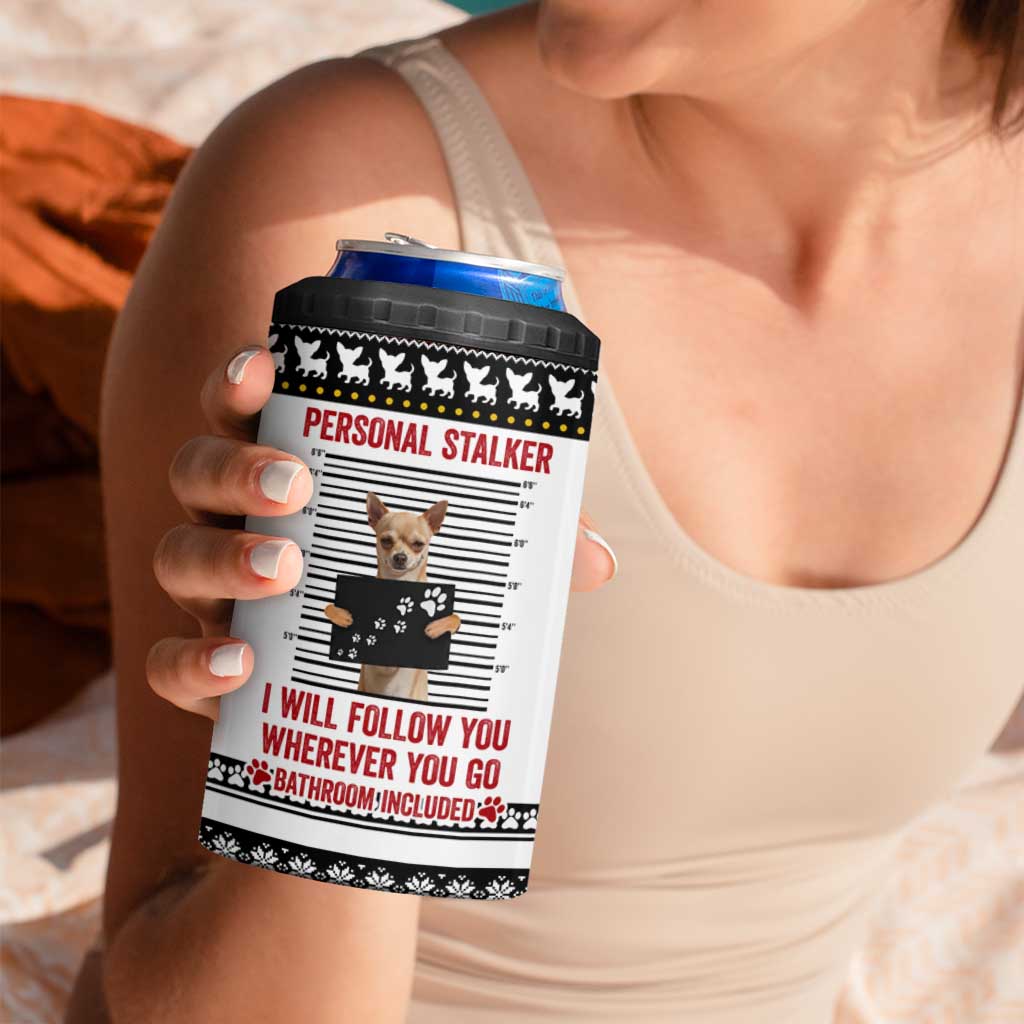 Chihuahua Personal Stalker Christmas 4 in 1 Can Cooler Tumbler Xmas Holiday Patterns - Wonder Print Shop