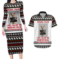 Chihuahua Personal Stalker Christmas Couples Matching Long Sleeve Bodycon Dress and Hawaiian Shirt Xmas Holiday Patterns - Wonder Print Shop