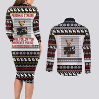 Chihuahua Personal Stalker Christmas Couples Matching Long Sleeve Bodycon Dress and Long Sleeve Button Shirt Xmas Holiday Patterns - Wonder Print Shop