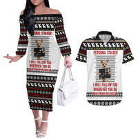 Chihuahua Personal Stalker Christmas Couples Matching Off The Shoulder Long Sleeve Dress and Hawaiian Shirt Xmas Holiday Patterns - Wonder Print Shop