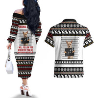 Chihuahua Personal Stalker Christmas Couples Matching Off The Shoulder Long Sleeve Dress and Hawaiian Shirt Xmas Holiday Patterns - Wonder Print Shop