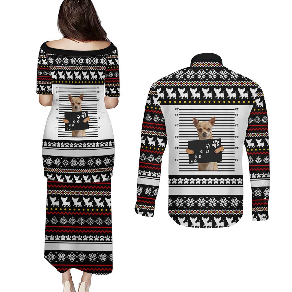Chihuahua Personal Stalker Christmas Couples Matching Puletasi and Long Sleeve Button Shirt Xmas Holiday Patterns - Wonder Print Shop