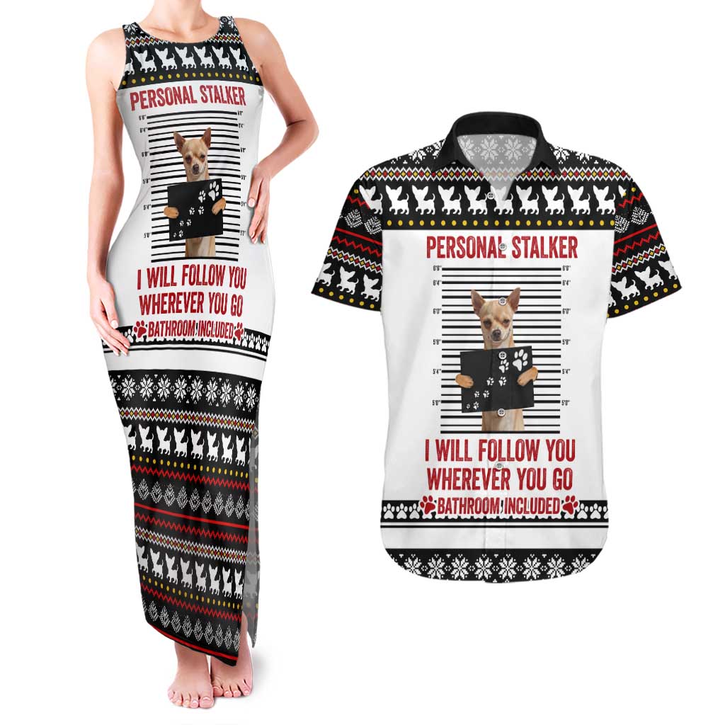 Chihuahua Personal Stalker Christmas Couples Matching Tank Maxi Dress and Hawaiian Shirt Xmas Holiday Patterns - Wonder Print Shop