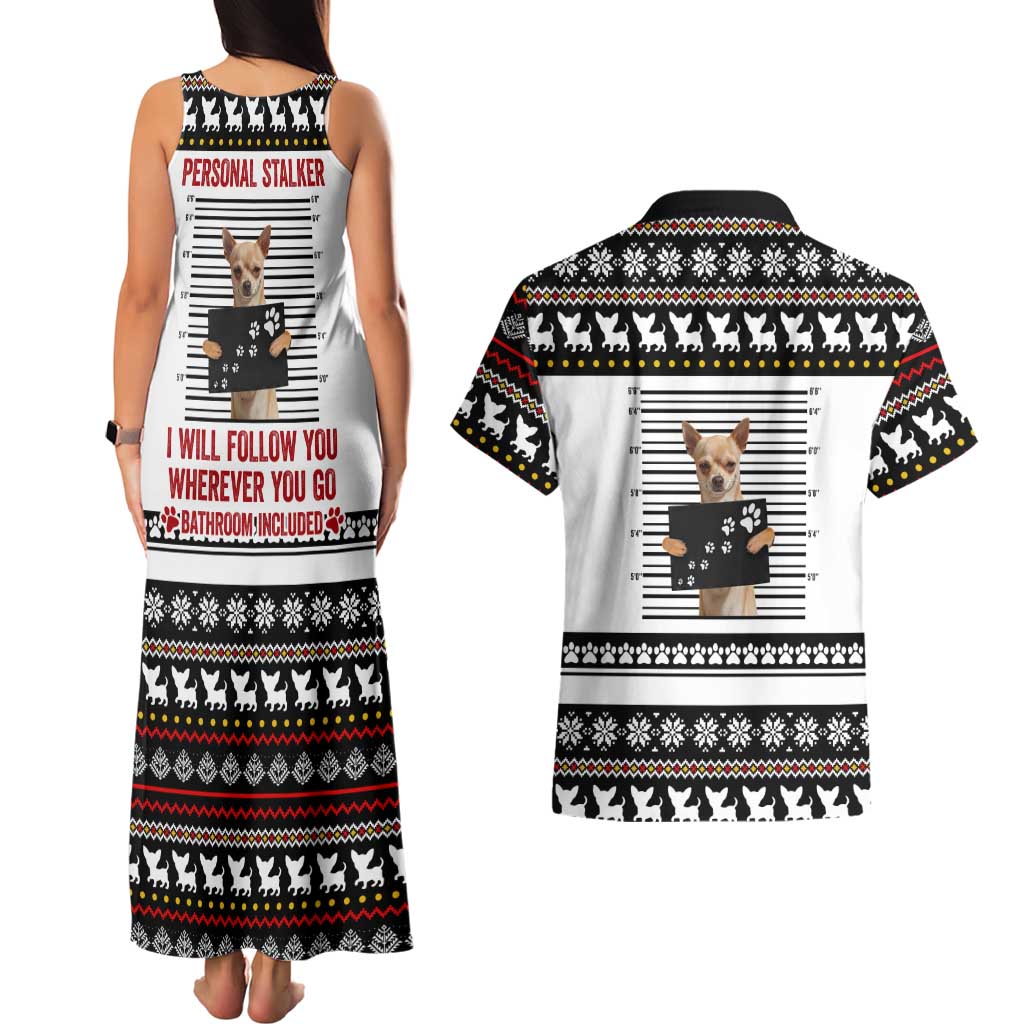 Chihuahua Personal Stalker Christmas Couples Matching Tank Maxi Dress and Hawaiian Shirt Xmas Holiday Patterns - Wonder Print Shop