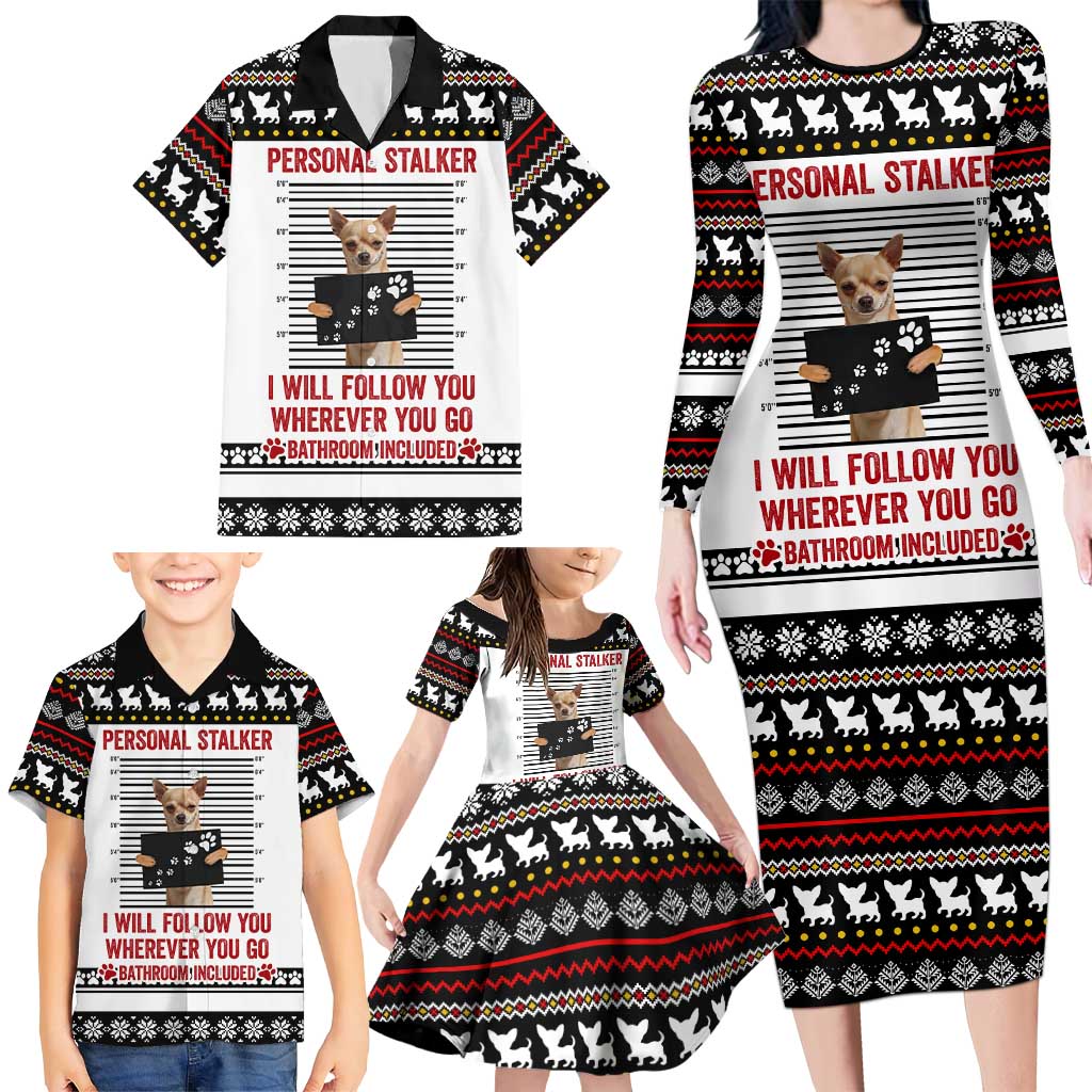 Chihuahua Personal Stalker Christmas Family Matching Long Sleeve Bodycon Dress and Hawaiian Shirt Xmas Holiday Patterns - Wonder Print Shop