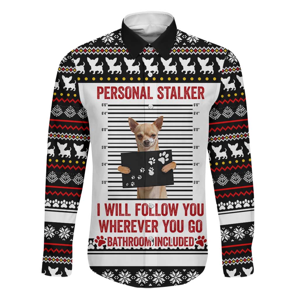 Chihuahua Personal Stalker Christmas Family Matching Long Sleeve Bodycon Dress and Hawaiian Shirt Xmas Holiday Patterns - Wonder Print Shop
