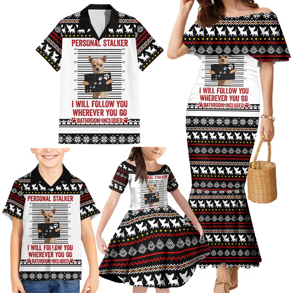 Chihuahua Personal Stalker Christmas Family Matching Mermaid Dress and Hawaiian Shirt Xmas Holiday Patterns - Wonder Print Shop