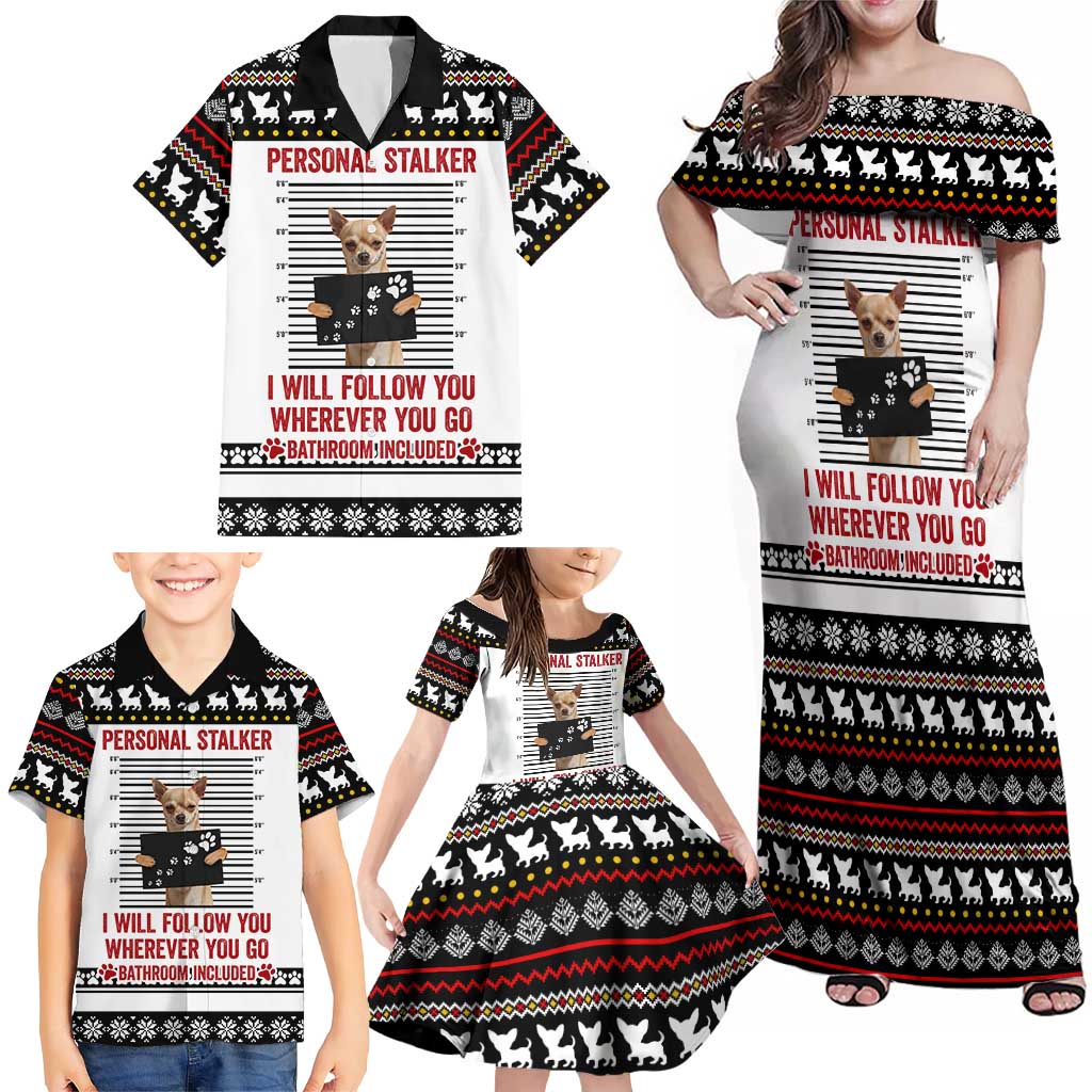 Chihuahua Personal Stalker Christmas Family Matching Off Shoulder Maxi Dress and Hawaiian Shirt Xmas Holiday Patterns - Wonder Print Shop
