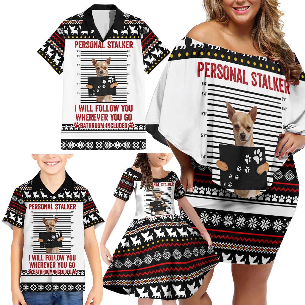 Chihuahua Personal Stalker Christmas Family Matching Off Shoulder Short Dress and Hawaiian Shirt Xmas Holiday Patterns - Wonder Print Shop