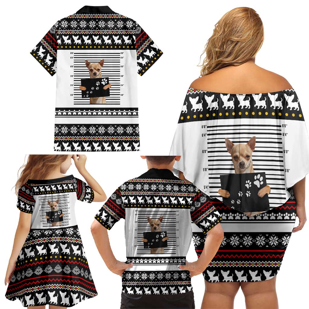 Chihuahua Personal Stalker Christmas Family Matching Off Shoulder Short Dress and Hawaiian Shirt Xmas Holiday Patterns - Wonder Print Shop