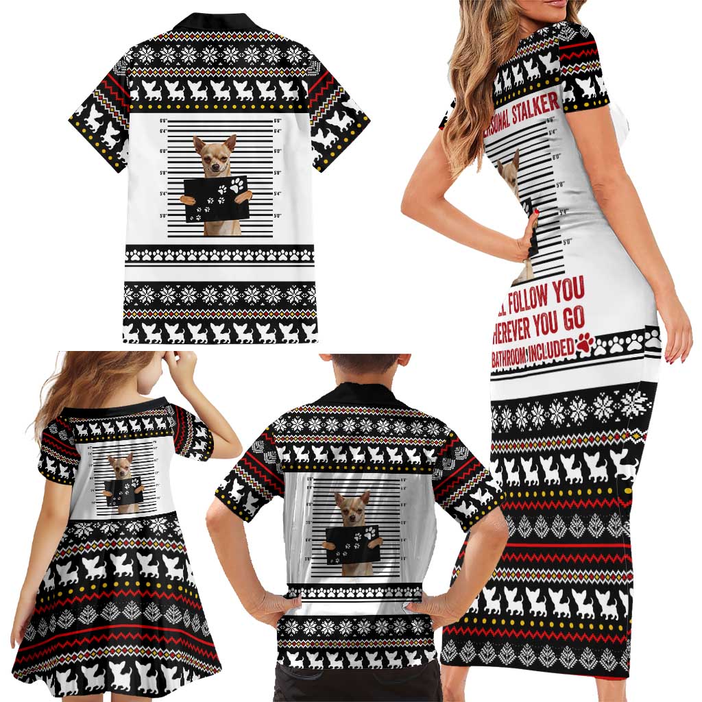 Chihuahua Personal Stalker Christmas Family Matching Short Sleeve Bodycon Dress and Hawaiian Shirt Xmas Holiday Patterns - Wonder Print Shop
