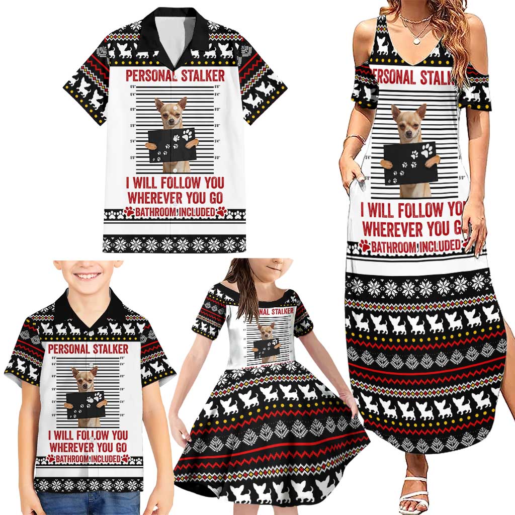 Chihuahua Personal Stalker Christmas Family Matching Summer Maxi Dress and Hawaiian Shirt Xmas Holiday Patterns - Wonder Print Shop