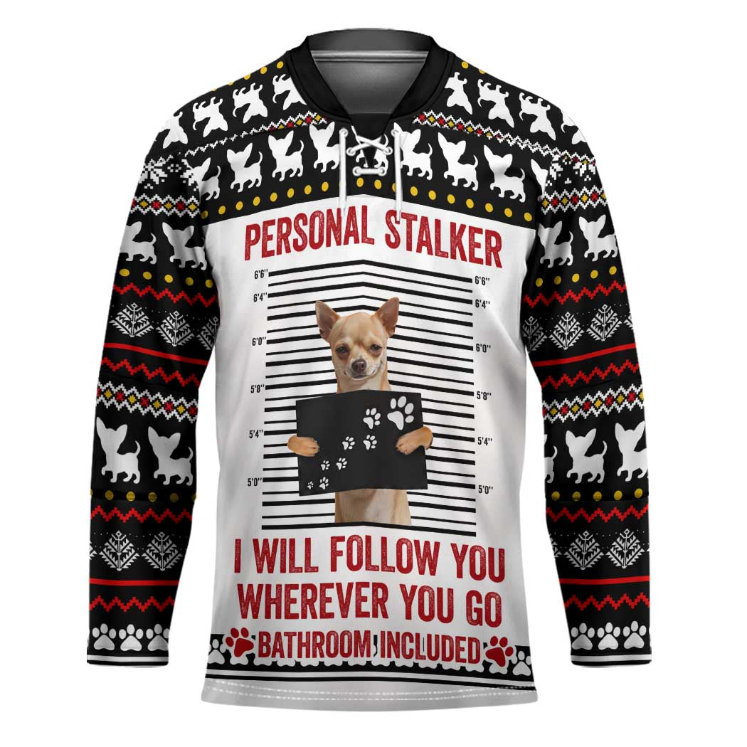 Chihuahua Personal Stalker Christmas Hockey Jersey Xmas Holiday Patterns - Wonder Print Shop
